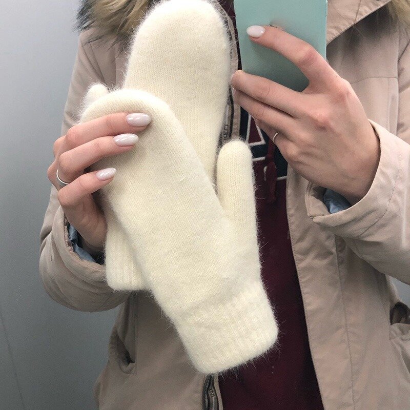 1 para kobiety zima utrzymać ciepłe pluszowe rękawiczki elastyczność miękkie pełne palce rękawiczki sztuczne futro (królik) dzianiny dziewczyny modne rękawiczki