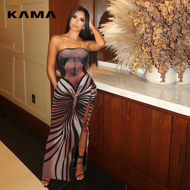 2024 nowych kobiet KAMA w stylu Vintage motyl obraz olejny nadrukowana sukienka bez ramiączek wysokiej sukienki z rozcięciem sukni balowych