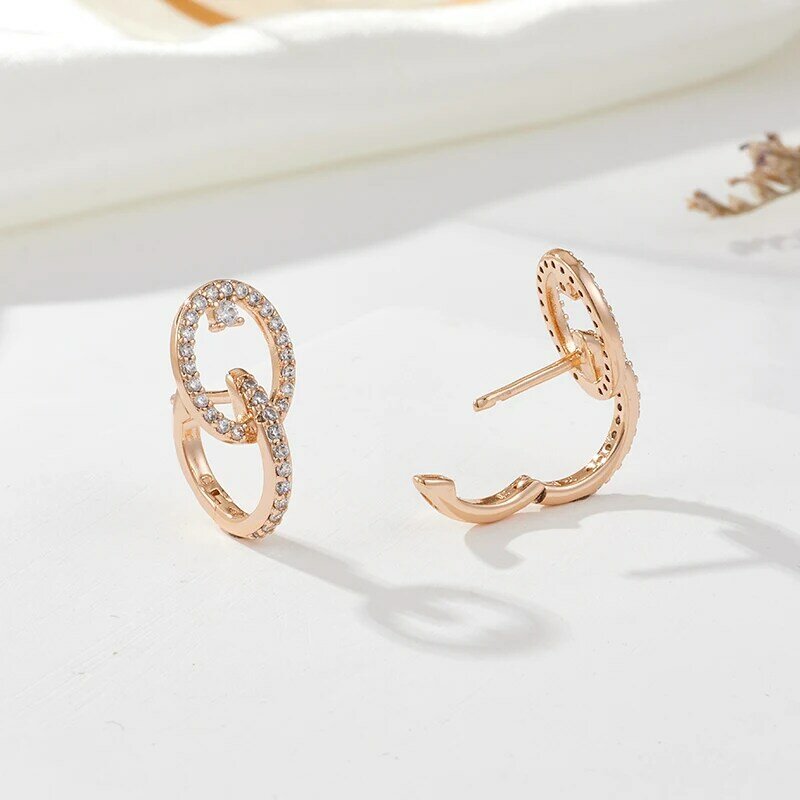 SYOUJYO Shiny Natural Zircon Pierced Earrings For Women 585 Rose Gold Color Cute Jewelry