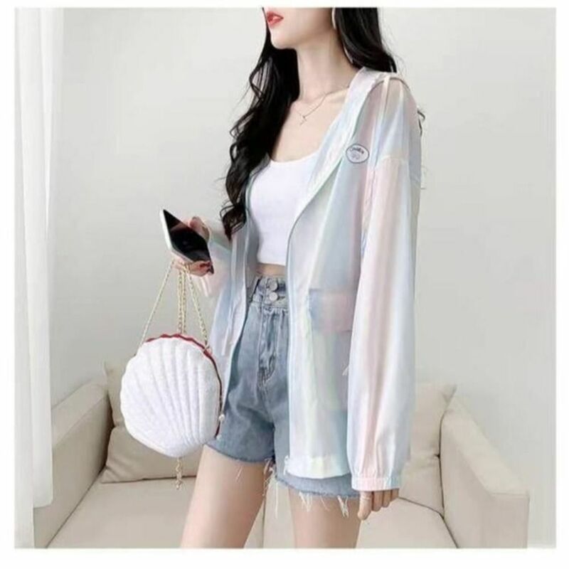 Breathable Women Sunscreen Hoodie Thin Color Gradient UV Protection Shirt Long-sleeved Outdoor Sports Sun Protection Clothing