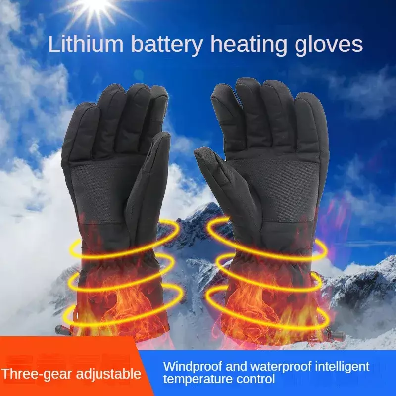 Sarung tangan elektrik ski pria dan wanita, sarung tangan berkendara sepeda motor layar sentuh sarung tangan pemanas listrik hangat
