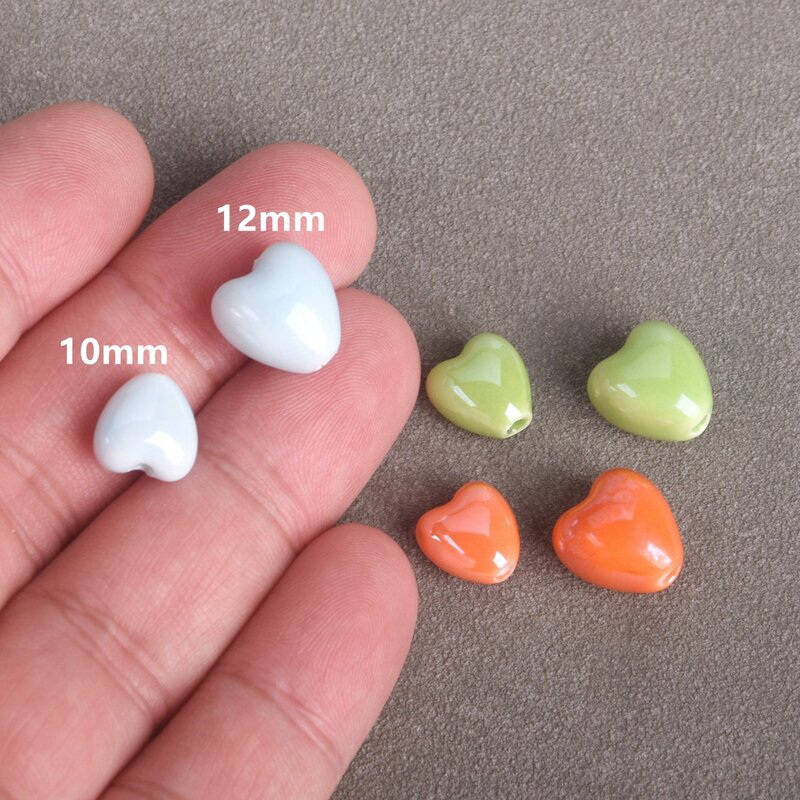 10pcs 10mm 12mm Heart Shape Shiny Glossy Glazed Ceramic Porcelain Loose Beads lot for Jewelry Making DIY Crafts