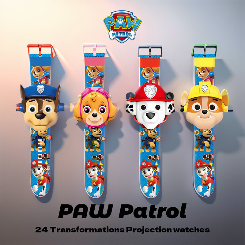 Relógio Paw Patrol Cartoon para crianças, projeção 3D, Chase Rubble, Marshall, Skye, relógios digitais Anime, pulseira modelo de brinquedo