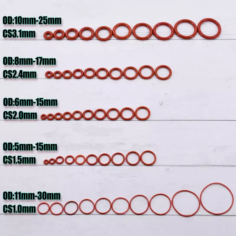 CS 1/1.5/2.0/2.4/3.1 silikonowe podkładka uszczelniająca o-ring czerwone uszczelki hydrauliczne VMQ O-Ring olejoodporny zestaw do przechowywania w wysokiej temperaturze