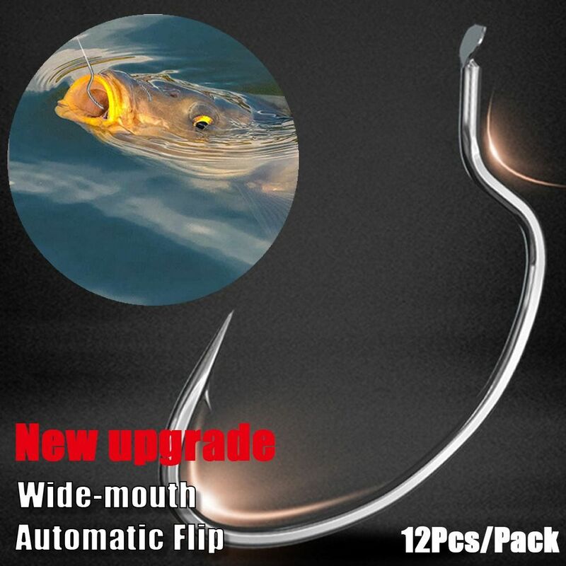 12Pcs/Pack Sharp Barbed Wide-mouth Fishing Hook Anti Slip High Carbon Steel Fishing Tackle Automatic Flip Fishhook Carp