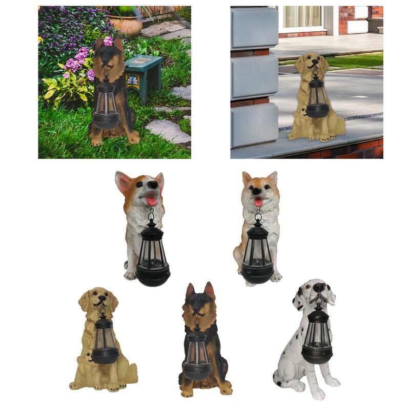 تمثال راتنج مع أضواء شمسية للمنزل ، فانوس معلق ، ديكور فني زخارف ، تمثال كلاب الحديقة