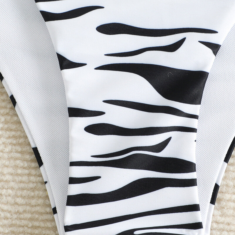 Bandeau pakaian renang Bikini wanita pinggang tinggi 2024 dengan motif Zebra Push Up dua potong baju renang pakaian renang wanita pakaian renang