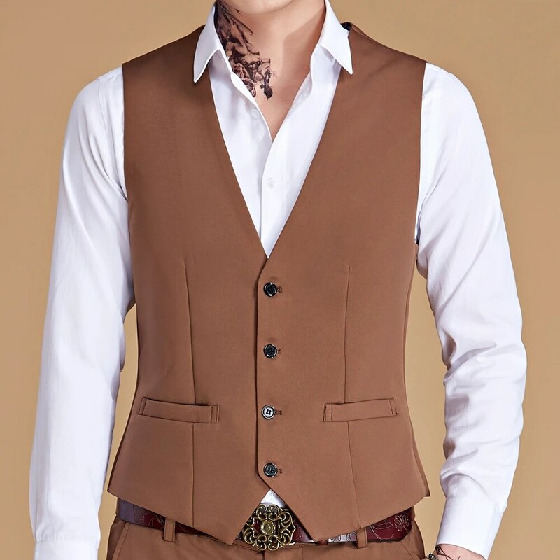 Vest Men 2022 New Fashion Casual High Quality Solid Color Single Breasted Slim Large Size Business Vest Waistcoat Men