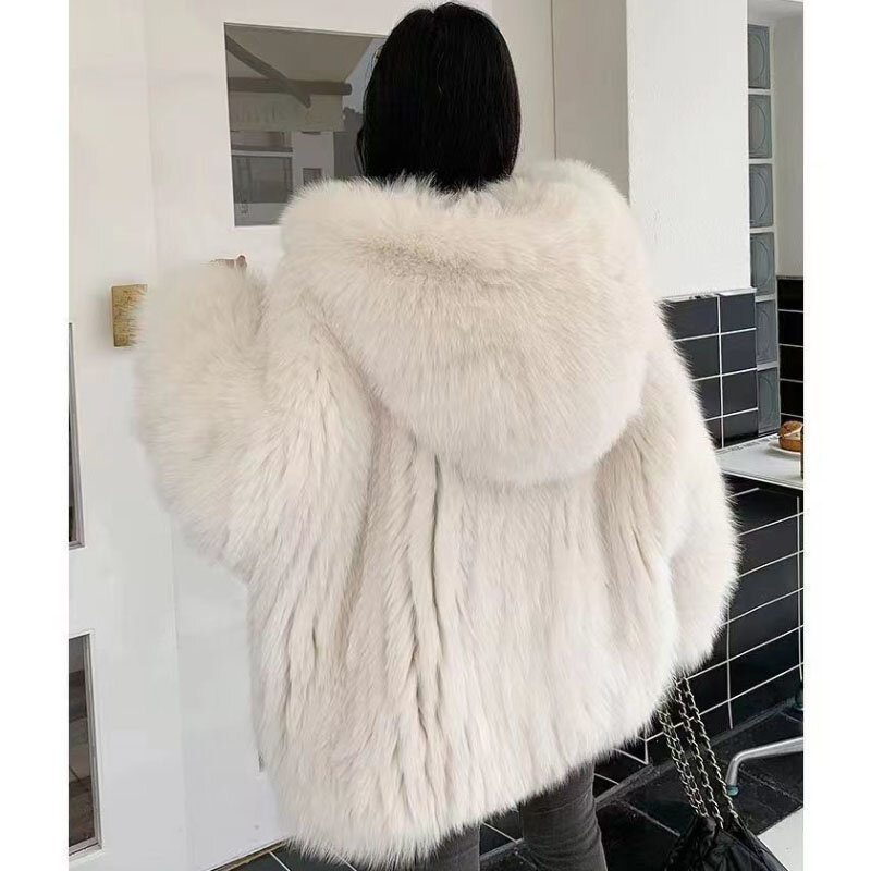 여성용 프라이드 스트리트 모조 여우 모피 재킷, 두꺼운 따뜻한 파커 코트, 루즈한 마오 마오 후드 코트, 가을 겨울 아웃웨어, 신상 패션