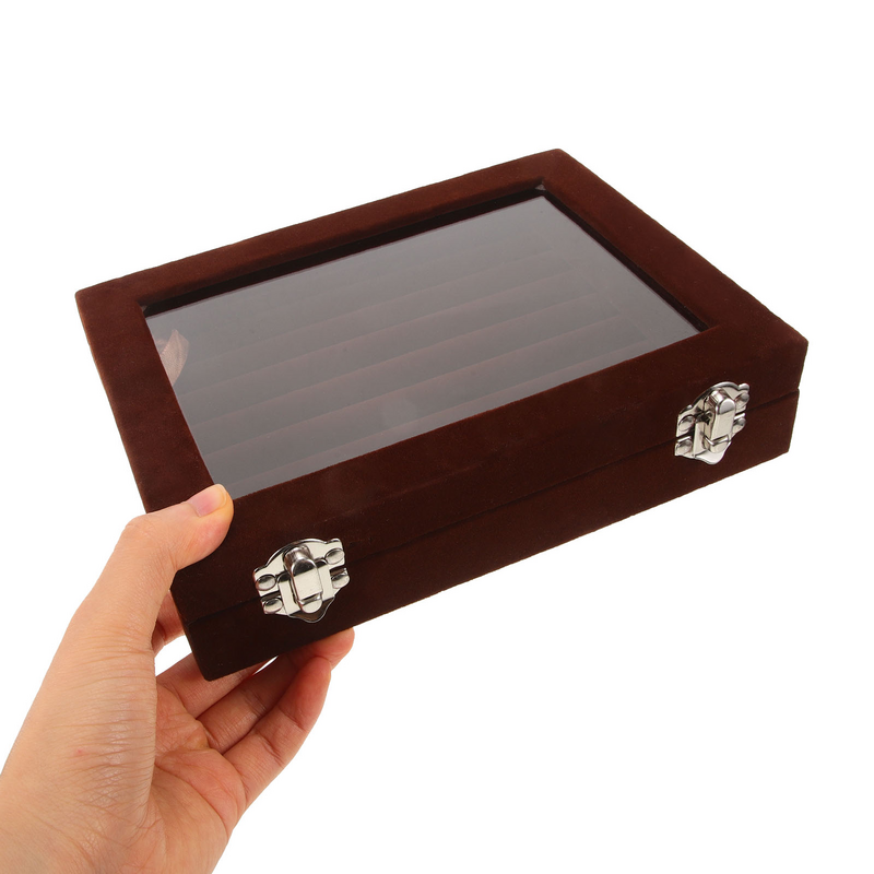 Kotak perhiasan menampilkan gaya antik wadah kayu Organizer nampan dengan tutup bening penyimpanan portabel