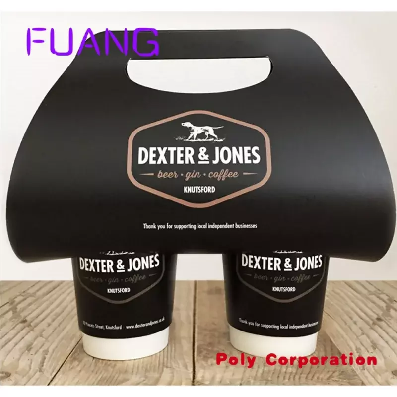 Custom  Custom Logo Disposable Takeaway 2 Two Cardboard Paper Drink Coffee Cup Carrier Holder With Handle