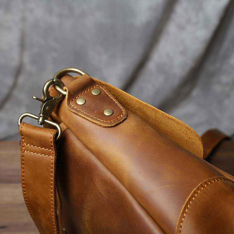JLFGPJ Handbag Retro Crazy Horse Leather Men's Genuine Leather One Shoulder Messenger Bag Headpiece Layer Cowhide Briefcase