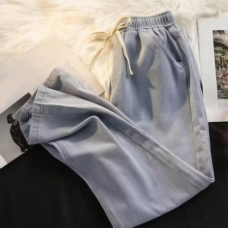 Jednolity kolor spodnie dżinsowe szerokie nogawki spodnie dżinsowe dla mężczyzn elastyczny sznurek do ściągania talii spodnie z kieszeniami luźny krój proste dla