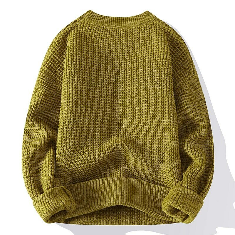 Sweater Pullover pria, Sweater kasual leher bulat warna Solid tekstur hangat rajut Slim Fit, Sweater Pullover mode musim dingin baru
