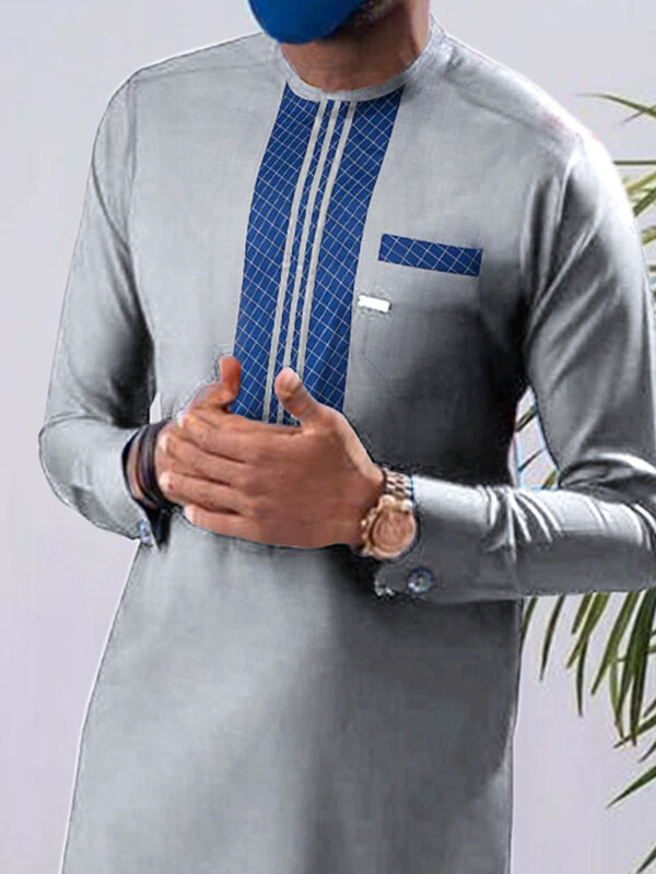 Мужская рубашка с длинным рукавом, с круглым вырезом