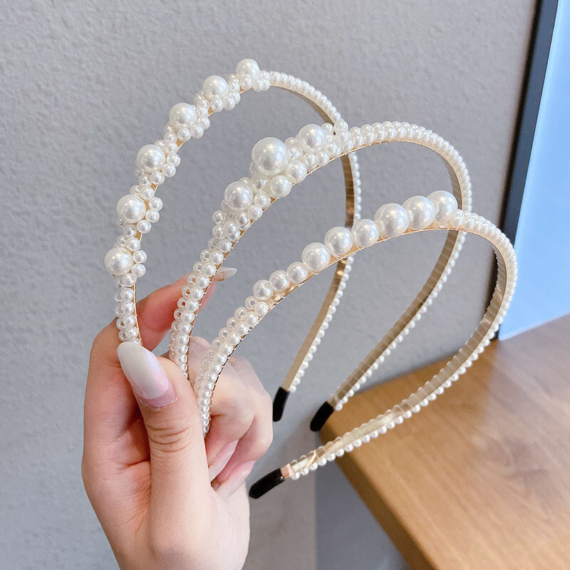 Diadema de perlas para mujer, diadema de Metal, accesorios elásticos para el cabello, horquilla, joyería de boda, 2022