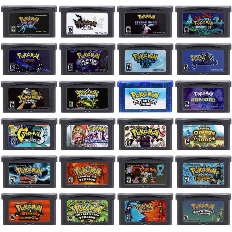 GBA-Cartouche de jeu vidéo série Pokémon, carte console, cristal liquide, Moemon, feu rouge, poussière de cristal non bouclée, Lunar, 32 bits