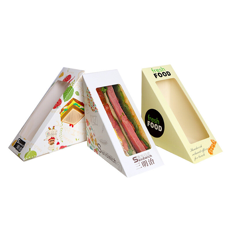 Prodotti personalizzati scatole per imballaggio a cuneo Sandwich in cartone usa e getta personalizzate Kraft Sandwich Box