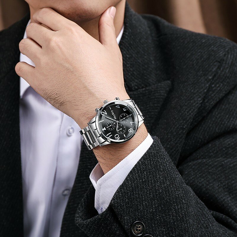 Męski zegarek kwarcowy z unikalną okrągła tarcza cyfrową zegarek na pasku ze stali nierdzewnej dla mężczyzn