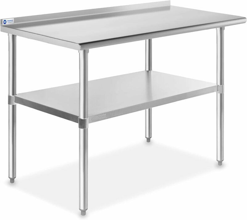 Gridmann-ステンレス鋼のキッチンの準備テーブル、バックスプラッシュと下の棚を備えた商用作業テーブル、nsf、48x24インチ