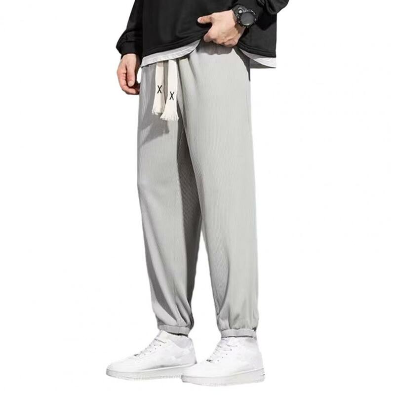 Comfortable Men Trousers Breathable Stretchy Men's Sports Pants with Drawstring Waist Ankle-banded Ninth Trousers for Jogging