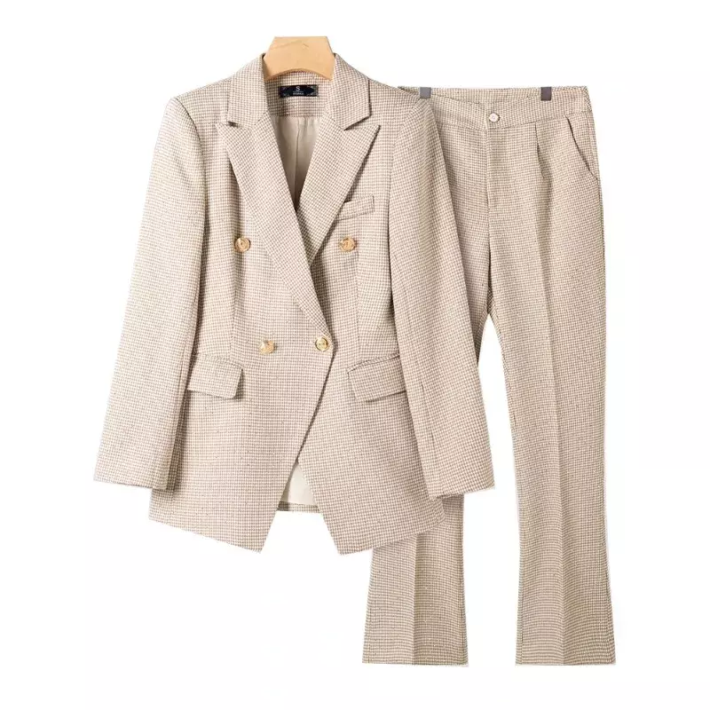 여성용 긴팔 블레이저 및 바지 세트, 비즈니스 작업복, 여성용 2 피스 세트, 싱글 브레스트 정장 재킷 및 바지