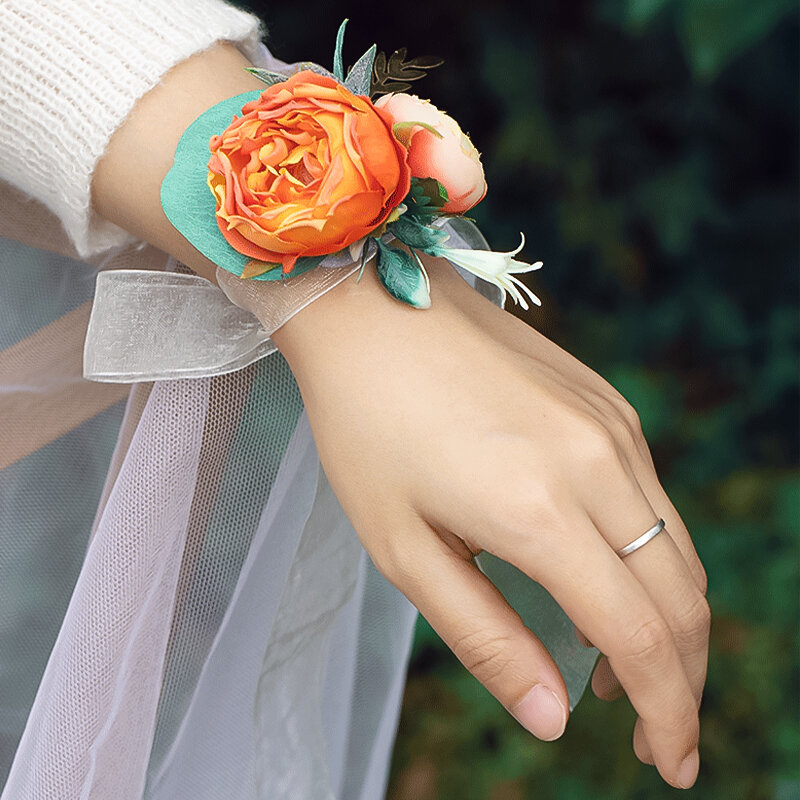 Ślubna bransoletka na nadgarstek druhna kwiat róży z jedwabiu kwiat na nadgarstek ślubna ręcznie kwiaty akcesoria weselne