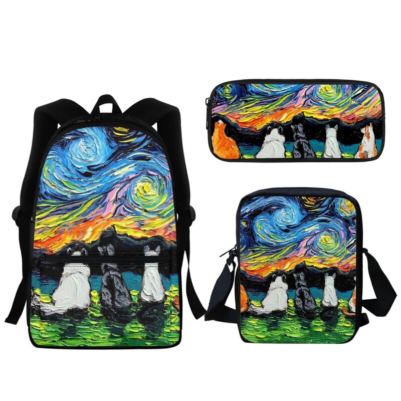 Starry Night Oil Painting Schoolbag para crianças, Anime Backpack, Design criativo, alta qualidade, lancheira, ferramentas de aprendizagem, cão, jardim de infância