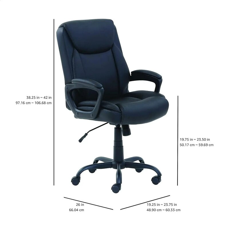 Basics Classic Puresoft PU Padded Mid-Back Office Computer Desk Chair with Armrest, 26"D x 23.75"W x 42"H, Black