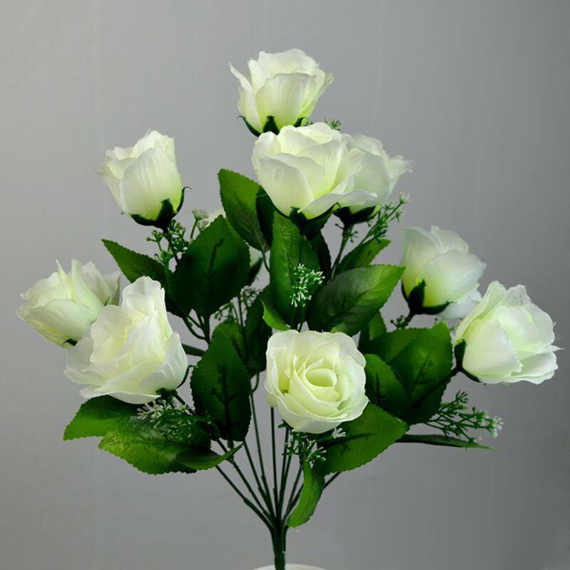 زهور اصطناعية لباقة الزفاف ، زهور مزيفة ، ينبع 10 رؤوس ، برعم الورد ، جودة عالية