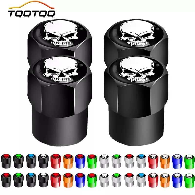 4Pcs/Set Skull Tire Valve Stem Cap, Corrosion Resistant, Dust Proof Cover Universal fit for Car, Bicycle, Truck, Motorcycle