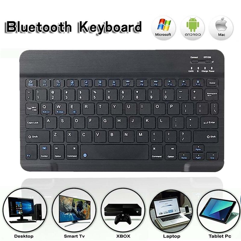 Teclado inalámbrico Bluetooth recargable, portátil, adecuado para computadora portátil, PC, tableta, teclado americano, diseño de tamaño completo