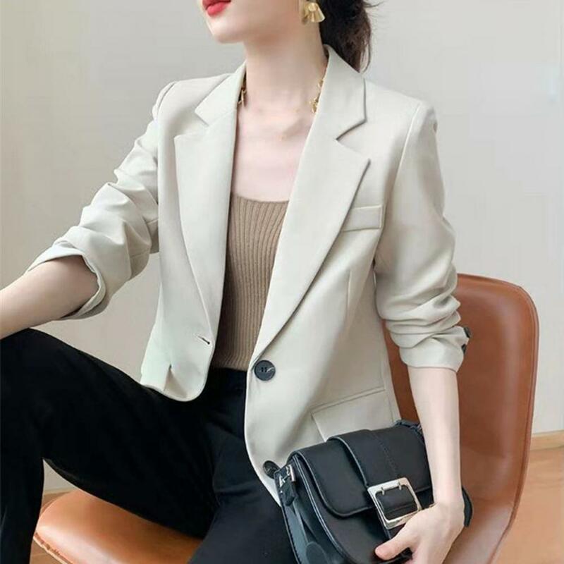 Manteau d'affaires formel pour femme, manteau imbibé, document solide, col rabattu, simple boutonnage, décor de boutons pour le bureau