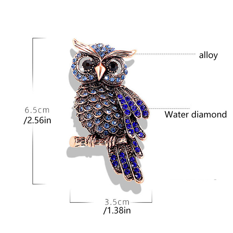 Luxury Rhinestone Studded Blue Gold White Owl Brooches For Women Clothing Accessories Vintage Elegant Owl Brooch Pins Jewelry
