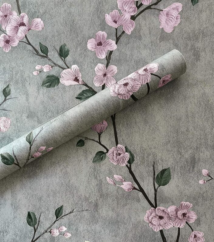 Papel de parede floral decorativo autoadesivo, Grey Peel and Stick Flower Wall Paper, Rolo de papel removível