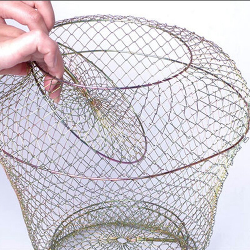 Corbeille à poisson pliable en fil d'acier galvanisé, porte à ressort, sac de pêche étanche, vert ciel