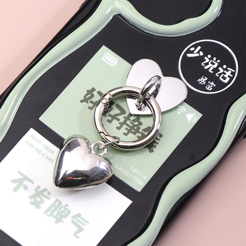 Love Heart Plating Pendant Mobile Phone Charms Strap Sweet Girl Keychain Pendant Cell Phone Lanyard Keyring Decor Accessories