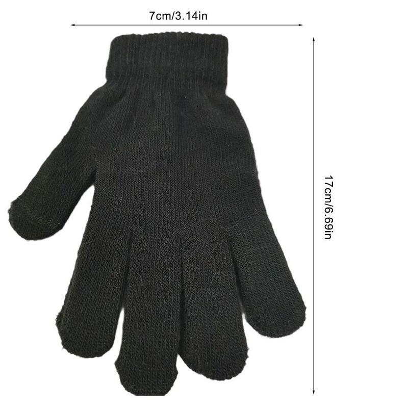 Новинка, 1 пара, перчатки с закрытыми пальцами для мальчиков и девочек, черные эластичные уличные перчатки, теплые трикотажные велосипедные перчатки, Q9a0