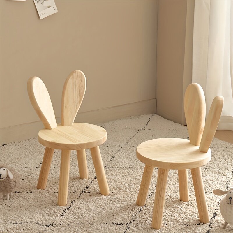 Taburete pequeño creativo con Orejas de conejo para niños, taburete pequeño de madera maciza, silla decorativa