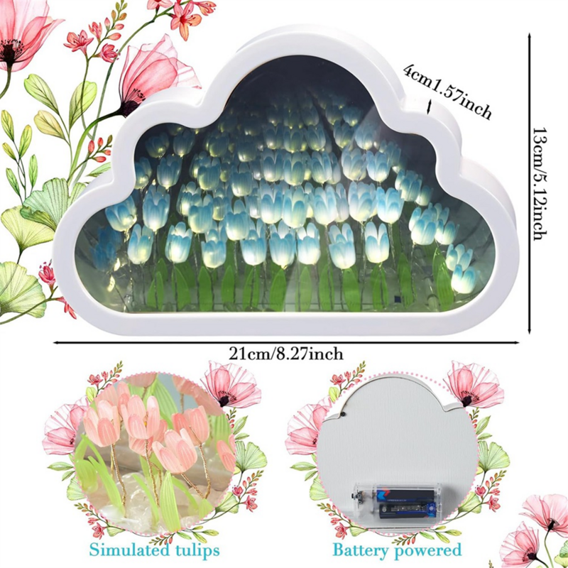 Lámpara de tulipán de espejo de nube hecha a mano, luz nocturna de tulipán, simulación de flores, decoraciones para habitación, azul, 2 juegos