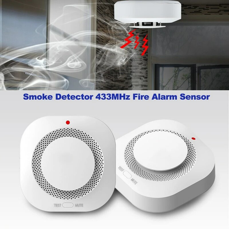 Detector de humo inalámbrico de 433MHz, Sensor de alarma de incendios, protección, sistema de seguridad para el hogar, equipo de bomberos, funciona con Host de alarma