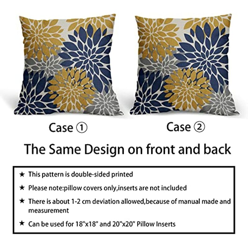 Dalia-fundas de almohada decorativas para exteriores, conjunto de 2 fundas de almohada con estampado Floral de flores geométricas modernas de verano, color azul marino y amarillo