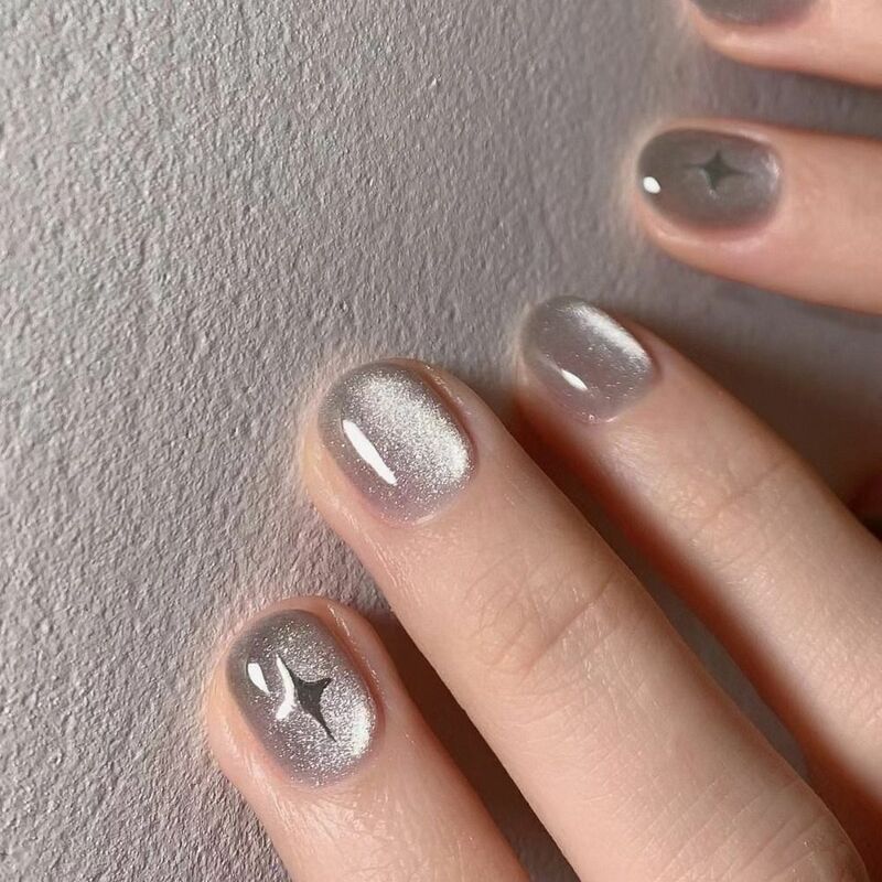 Unghie finte francesi staccabili Cat Eye Star Solid grey Nail Tips copertura completa unghie finte staccabili per il salone
