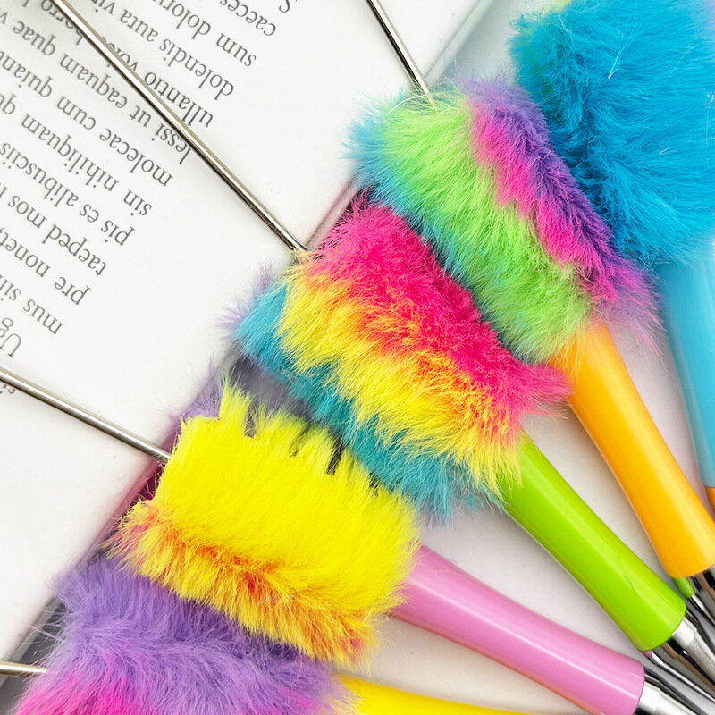 60Pcs New DIY colored Plush Beaded Pen Color Plush Ball Beadable Pen Home School Kids Students Writing Sketch Supplies