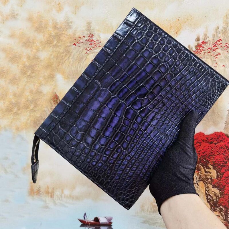 Yingshang pochette da uomo borsa da uomo in pelle di coccodrillo borsa da uomo in coccodrillo brunsh colore sfregamento borsa a mano da uomo blu