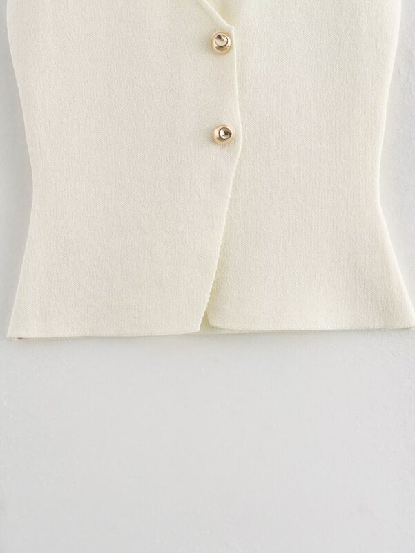 Suit Women's 2 Pieces 2024 Fashion Gold Button Knit Vest Retro Sleeveless Blouse+pleated Stitching Skirt Women's Suit