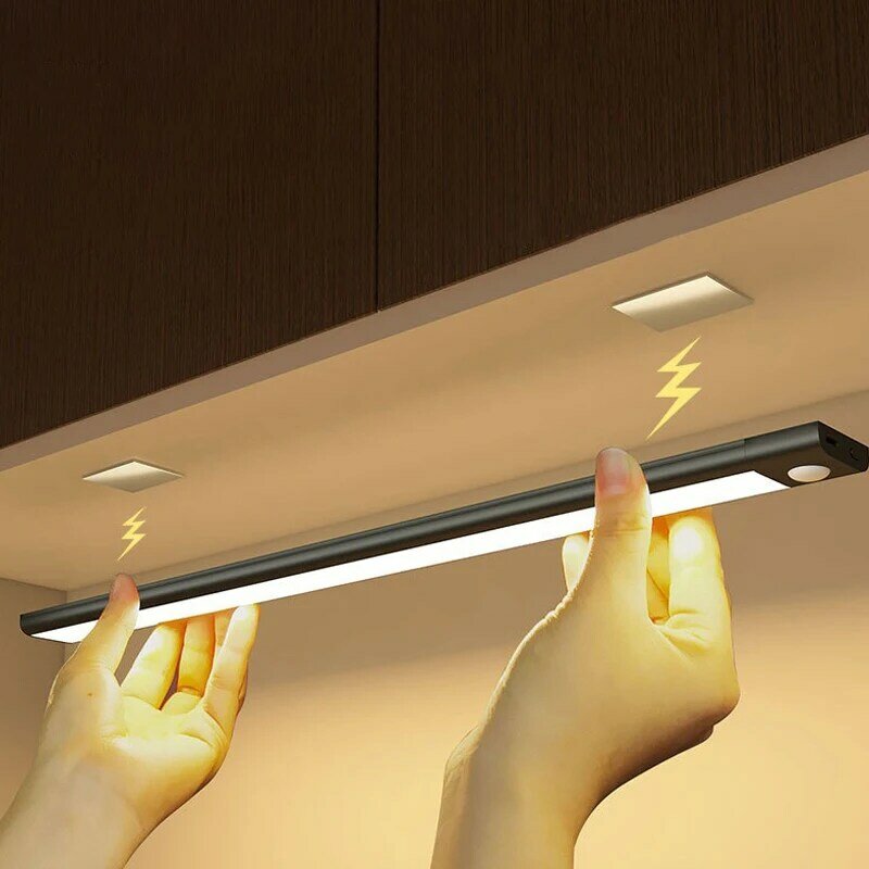 Lampu malam Led, lampu bawah kabinet Sensor gerak lemari lampu dapur dapat diisi ulang USB