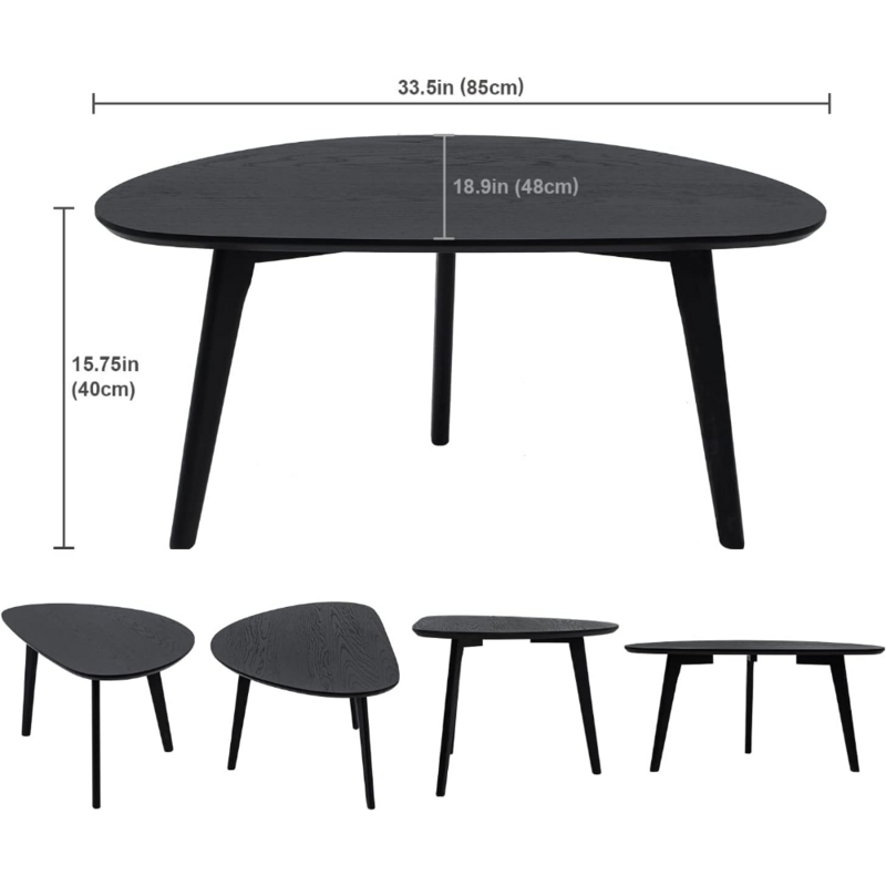Owalny stolik kawowy mała przestrzeń nowoczesny stolik kawowy z połowy wieku do salonu-czarny-18.9 "D x 33.47" W x 15.75 "H