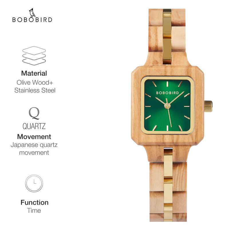 2023 nowe kobiety oglądają najlepszy luksusowy damski drewniany zegarek kwarcowy z ptakami, spersonalizowany grawerowany szmaragd Reloj Mujer