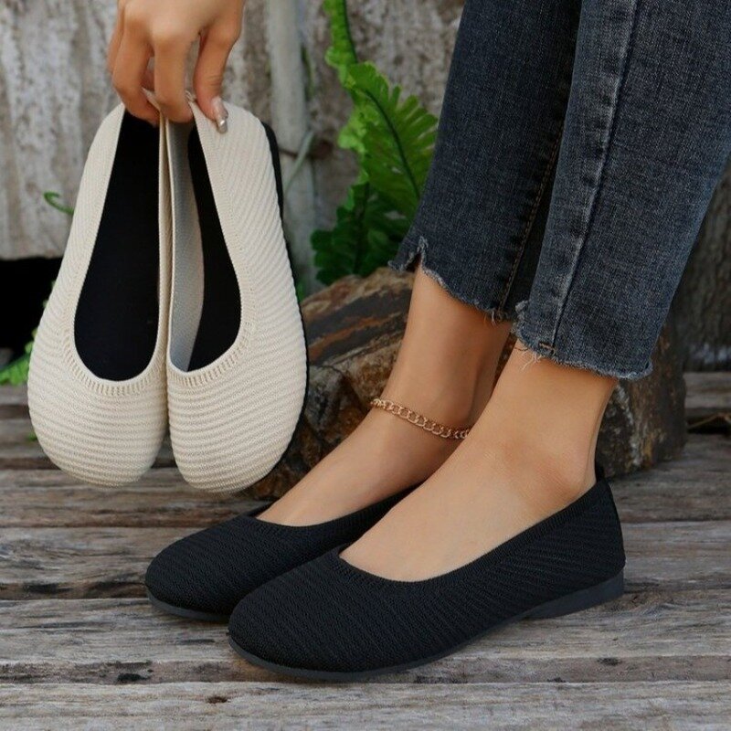 Damskie płaskie mokasyny w jednolitym kolorze 2024 New Slip on Shallow Comfort Flat Breathable Mesh Sneakers dla kobiet Lolita Shoes